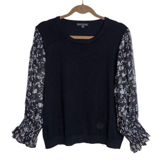 Adrianna Papell Women’s XL Black Knit Top Semi Sheer Balloon Sleeves Floral - Picture 1 of 10